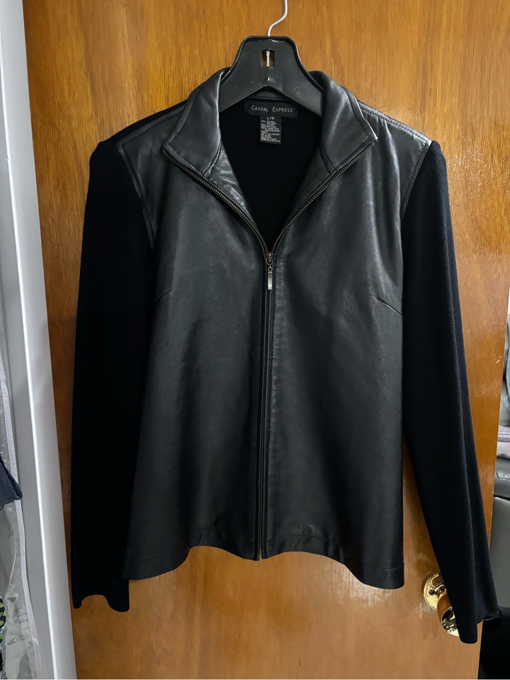 Vintage Women's Black Faux Leather Zip Jacket Sweater EUC Size Large